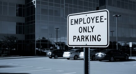 Employee-Only Parking Sign with Modern Building and Vehicles in the Lot