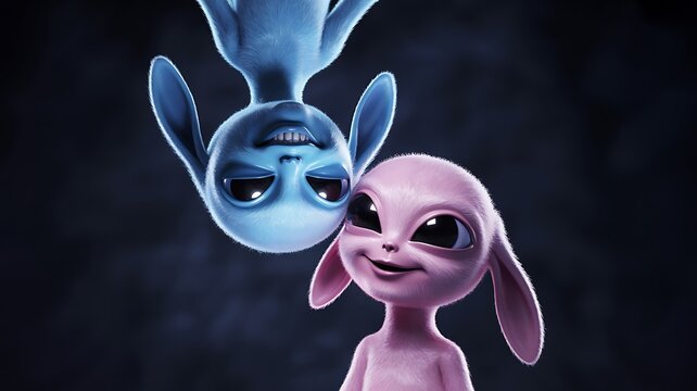Close Up Stylized Alien Creatures Cute Friendly Studio Portrait — alien, creatures, cute,