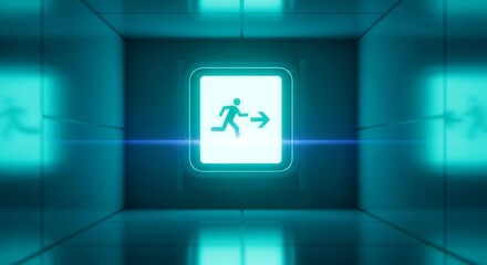 Fototapeta premium Escape Route: Illuminated Corridor and Signage Symbolizing Safety and Evacuation