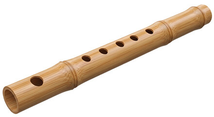 Fototapeta premium A light brown bamboo flute with finger holes displayed against a black background in a studio shot