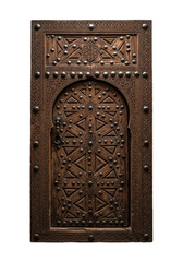 Ornate Moroccan wooden door panel with metal studs. cutout on transparent background