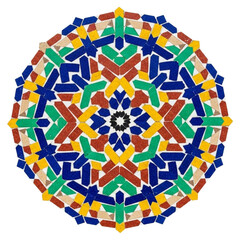 Colorful Moroccan zellige geometric mosaic pattern. cutout on transparent background