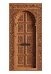 Traditional Moroccan carved wooden door with antique latch. cutout on transparent background