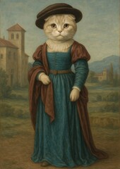 Obraz premium Regal feline in Renaissance attire.