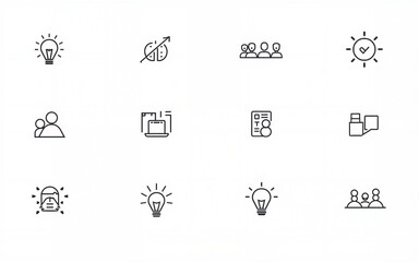Creativity innovation set of web icons in line style. Creative business solutions icons for web and mobile app.Creative idea, team management, solution, brainstorming, invention. Vector illustration