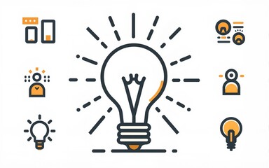 Creativity innovation set of web icons in line style. Creative business solutions icons for web and mobile app.Creative idea, team management, solution, brainstorming, invention. Vector illustration