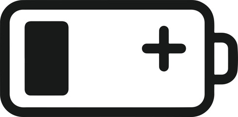 Minimalist low battery charge indicator icon with plus sign energy concept