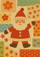 Fototapeta premium Cheerful Santa festive patchwork design.