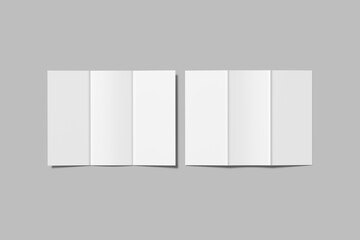 Blank trifold brochure mock up. Open and closed booklet template	