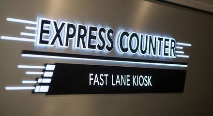 Express Counter And Fast Lane Kiosk Signage With Decorative Lighting On A Wall
