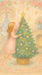Whimsical fairy decorates Christmas tree