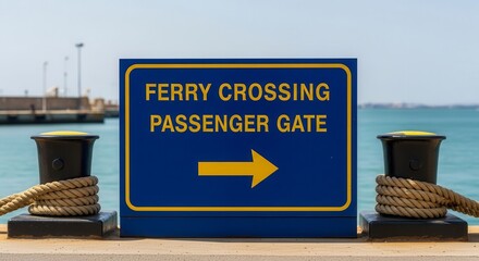 Fototapeta premium Ferry Crossing Passenger Gate Sign: A Coastal Navigation Guide For Travelers