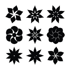 Obraz premium Collection of nine stylized black floral and starburst graphic elements