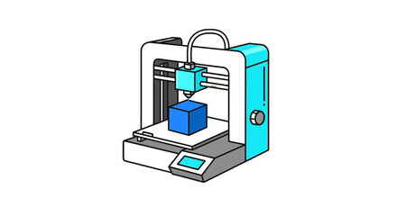 Modern 3D printer creating a blue cube with precision and innovation.