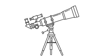 Detailed line art illustration of a telescope on a tripod, ready for stargazing and exploration.