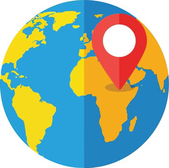 Global location marker on a stylized earth illustration, symbolizing travel and navigation.