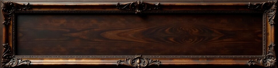 Dark brown, wide baroque frame, distressed finish, retro feel, wide, brown