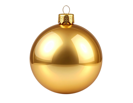 Floating Gold Christmas Ball with Soft Shadow, Isolated on Transparent Background - Powered by Adobe