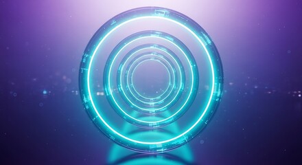 Abstract futuristic technology background with glowing neon circles and a sense of depth perfect for technology presentations and digital artwork