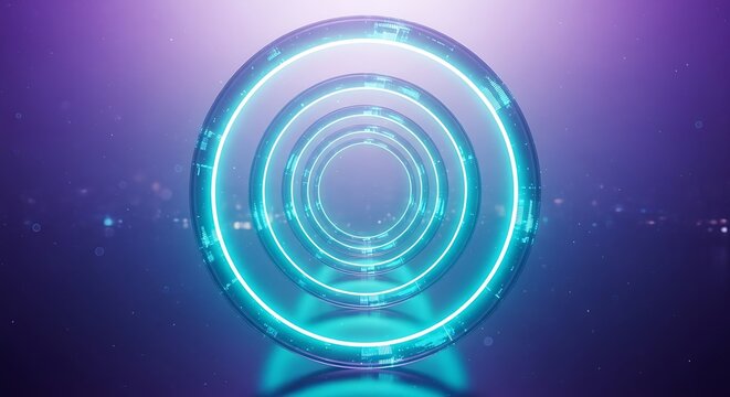 Abstract futuristic technology background with glowing neon circles and a sense of depth perfect for technology presentations and digital artwork