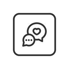Romance, Wedding Chat line icon &ndash; heart-shaped speech bubble outline for love messages, romantic chat, couple communication UI