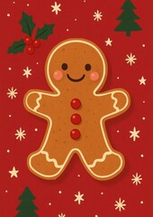 Festive gingerbread man illustration.