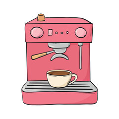 Coffee machine, espresso maker doodle, cartoon element for prints, stickers, social media decor, product packaging, cards, banners, etc. EPS 10