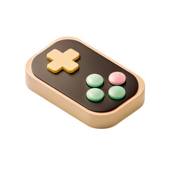 3D illustration of colorful game controller with buttons and directional pad, designed in playful style