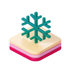 3D geometric snowflake icon with layered square base in pastel colors, symbolizing winter and cold season in modern style