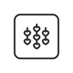 Romance, Wedding Hearts line icon – cluster of delicate hearts outline with floral or ribbon accent for love, marriage, romantic celebration UI
