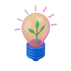 Colorful lightbulb with green plant sprout inside symbolizing eco friendly energy and sustainable growth concept