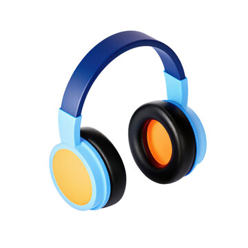 Colorful over ear headphones with blue headband and orange ear cups, designed for comfortable music listening experience