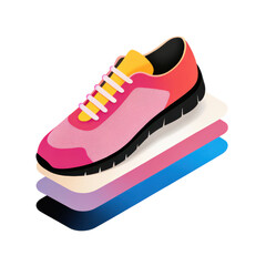 Colorful running shoe with pink, red, yellow, and black details, designed for sport and active lifestyle use