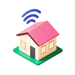 Smart home with wifi signal icon showing wireless internet connection and modern technology concept