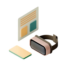 Virtual reality headset with digital interface elements, immersive technology concept with modern design and soft colors