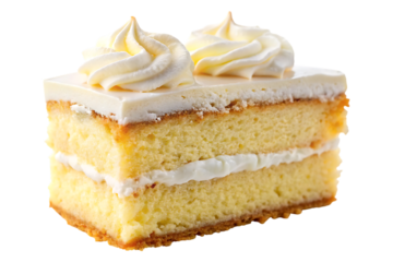slice of layered sponge cake with whipped cream isolated on a transparent background image