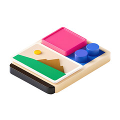 Colorful plastic building block toy with landscape design and geometric shapes in semi flat style