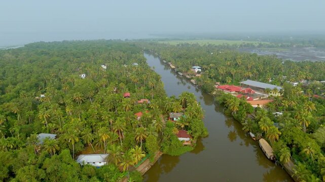 Houseboats on Kerala backwaters, in Kumarakom, water canal's in Alleppey, Kerala, India