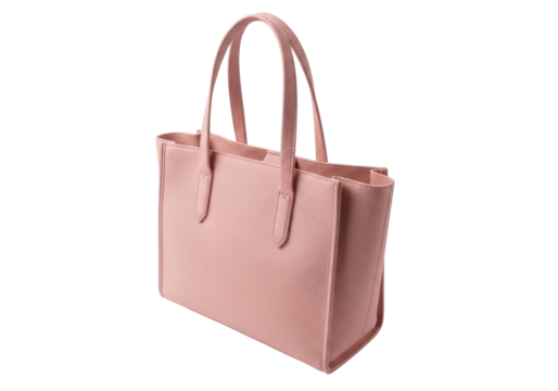 Isolated fashion elegant salmon-colored leather tote bag with double handles, chic luxury design - Powered by Adobe