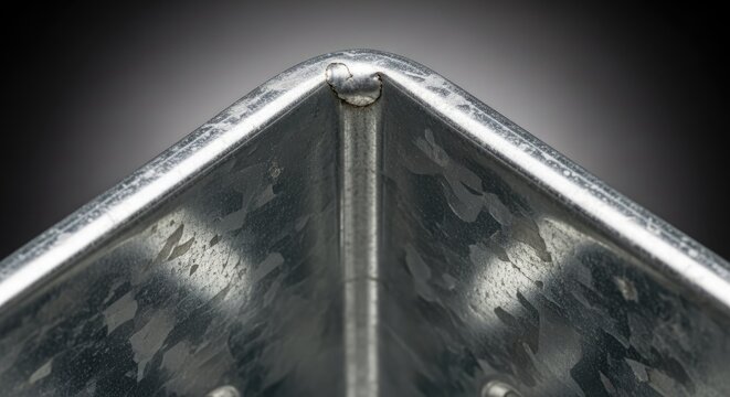 Galvanized steel corner close up reveals raw industrial strength and weathered texture for construction projects