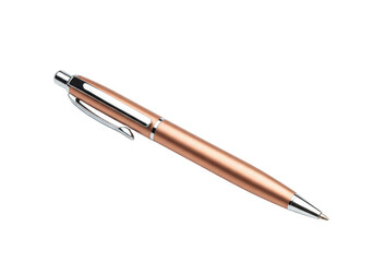 Isolated rose-gold ballpoint pen for writing notes or signing business documents on a desk