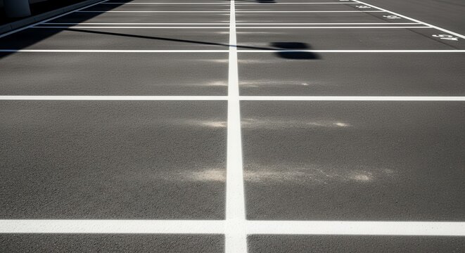 Geometric Patterned Parking Spaces Illuminated in Bright Natural Sunlight, Abstract Composition - Powered by Adobe