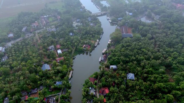 Houseboats on Kerala backwaters, in Kumarakom, water canal's in Alleppey, Kerala, India