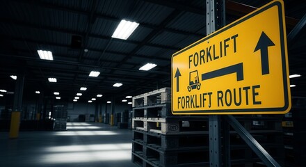 Forklift Route Signage in a Warehouse Illustrates Industrial Safety Guidelines