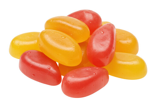 Isolated pile of juicy red and yellow jelly bean candy sweets, colorful, delicious, tasty - Powered by Adobe
