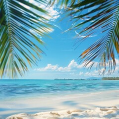 Obraz premium Beautiful beach with calm blue waters and clear skies