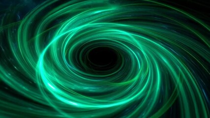 Abstract swirling vortex of green light with a dark center, creating a sense of depth and motion. - Powered by Adobe