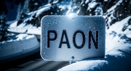 Frozen Sign in Winter Landscape Suggesting Location and Direction During Snowy Season
