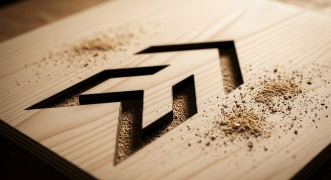 Geometric Wooden Art With Sawdust Detailing Showcasing Modern Lines and Rustic Texture