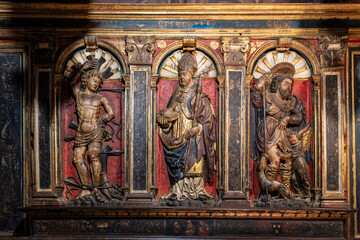 Obraz premium Renaissance choir boiseries (woodwork), cathedral of Our Lady of Saint-Bertrand de Comminges, Haute-Garonne, Midi-Pyrénées region, France